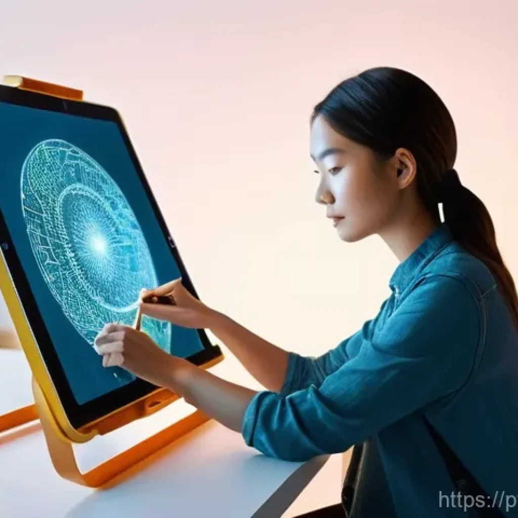AI 창작물 저작권 문제를 위한 법적 조언 - **Prompt: Human-AI Creative Harmony**
"A cozy, sunlit art studio where a young female artist, wi...