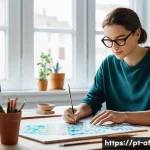 Home 22 AI 작품의 저작권 소유권 분쟁 예방을 위한 팁 - Human-AI Collaborative Art Studio**
A wide shot of a brightly lit, modern art studio. In the foregr...
