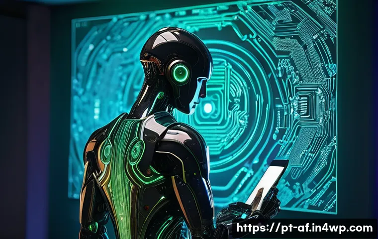 AI를 활용한 저작권 보호 기술 - **Prompt:** "A visually striking depiction of artificial intelligence as a vigilant digital guardian...