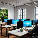 Home 19 AI 창작물 저작권을 위한 실무 가이드 - A modern digital artist’s studio in São Paulo, Brazil, featuring a diverse team of professionals col...