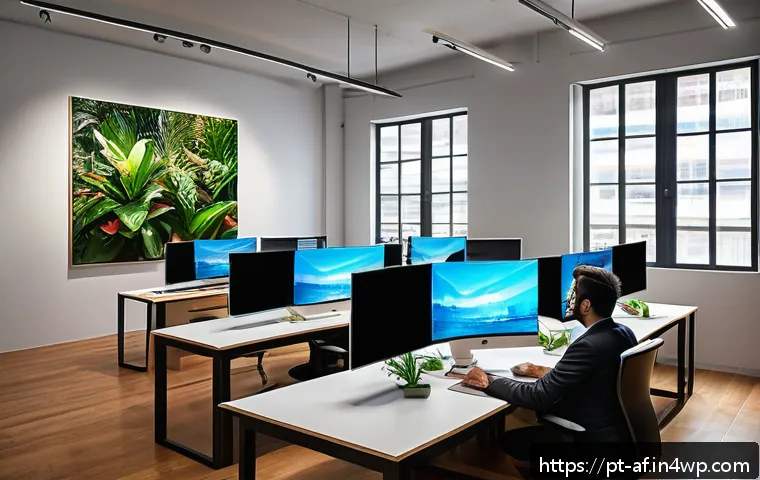 AI 창작물 저작권을 위한 실무 가이드 - A modern digital artist’s studio in São Paulo, Brazil, featuring a diverse team of professionals col...