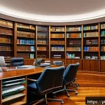 Home 23 AI 기반 창작물 저작권의 법적 해석 - A modern Brazilian legal office interior with diverse professionals discussing intellectual property...